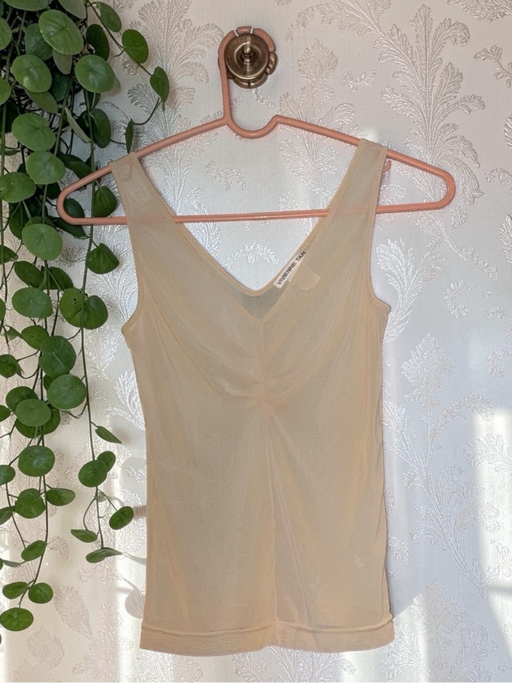 Vivienne Tam archival, vintage sheer mesh camisole tank top in an ecru/cream M